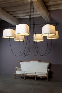 Lustre 6 Grand Nuage blanc diffusant bordure noire fil noir ON