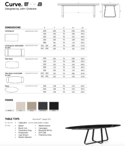 fiche technique table Curve
