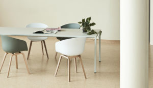 AAC 22 white shell soaped oak base_AAC 22 dusty green shell wb lacquer oak base_New Order Table cloud grey