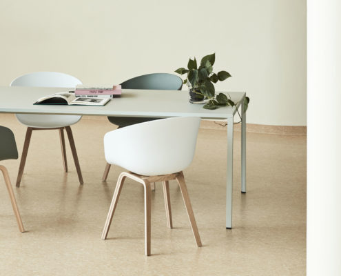 AAC 22 white shell soaped oak base_AAC 22 dusty green shell wb lacquer oak base_New Order Table cloud grey