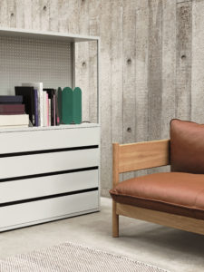 Arbour Club Sofa Nevada NV2488S oiled waxed oak base_Arcs Shade sea green_New Order Shelving System light grey