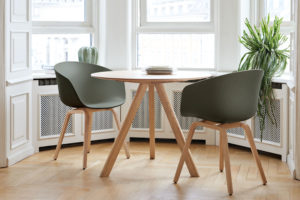 CPH 20 dia90xH74 wb lacquer oak base top oak laminate_AAC 22 dusty green shell wb lacquer oak base