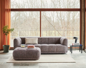 Quilton 3 seater Swarm multi colour_Quilton Ottoman Swarm multi colour_Slant soft black_Kofi 60x60 blue tinted glass