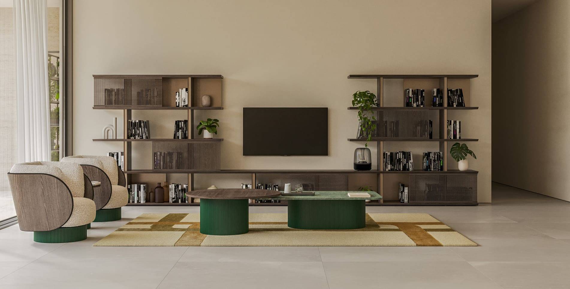 ensemble fauteuil Dune _ tapis Stockholm _ bibliothèque Stockholm de la marque PUNT