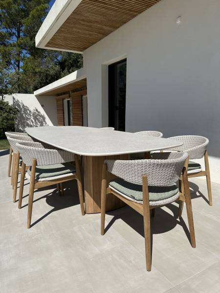 table repas extérieure céramique et teck de royal botania